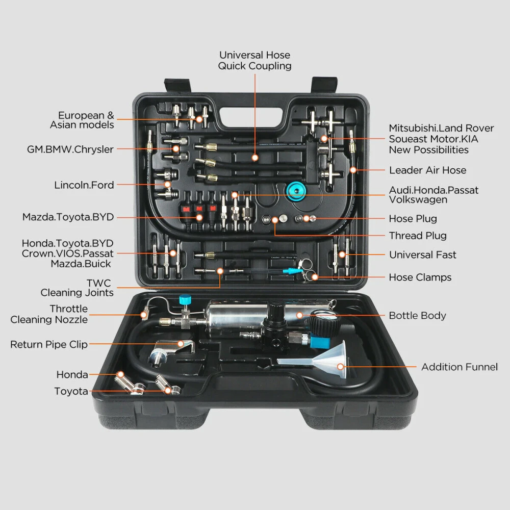 AUTOOL C100 polttoainesuuttimien puhdistin bensiinille adaptereilla