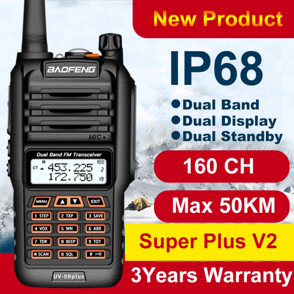 Baofeng UV9R Plus pitkän kantaman radiopuhelin, 160 kanavaa VHF/UHF