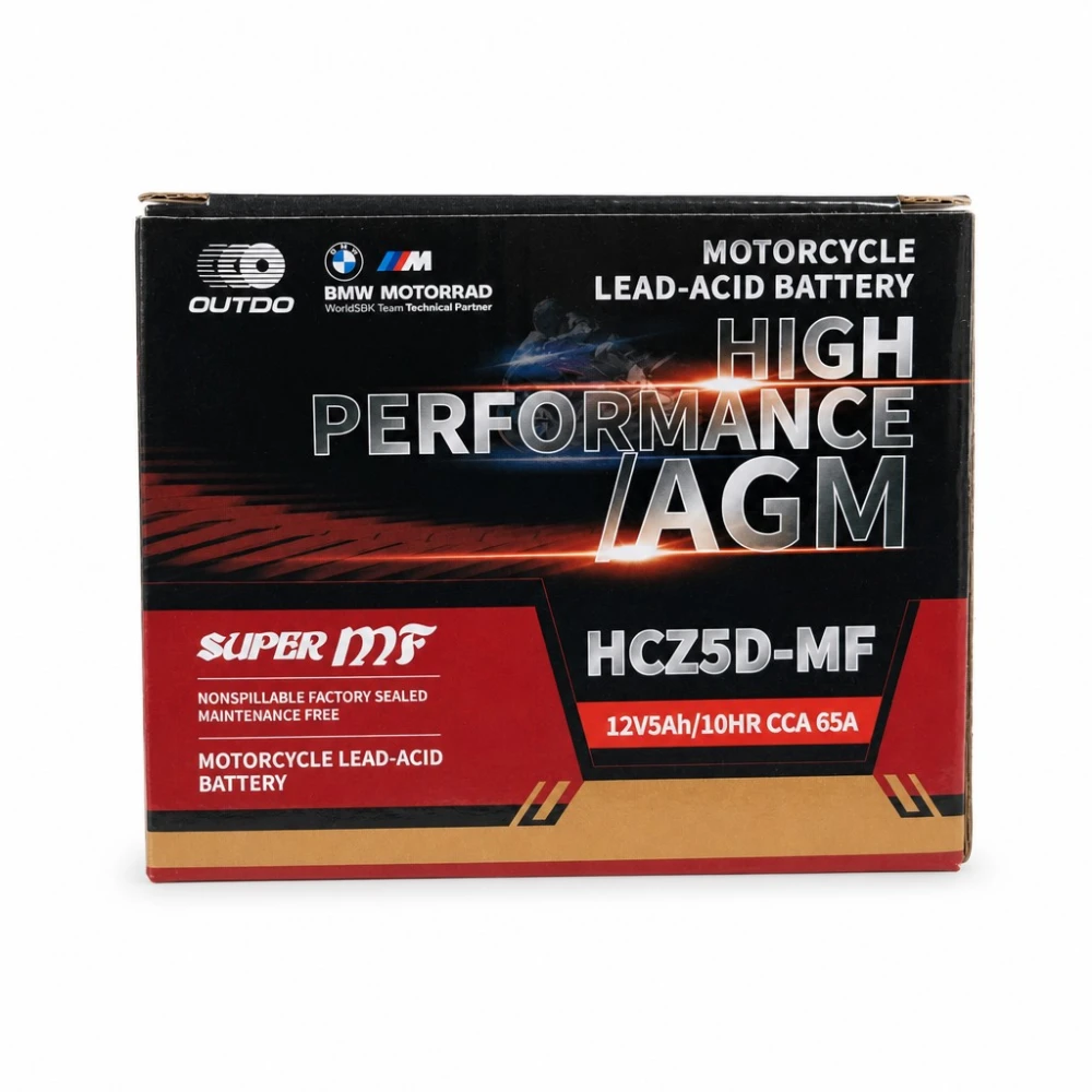 Moottoripyörän akku AGM 12V 5Ah OUTDO HCZ5D-MF - Yhteensopiva Yuasa YTZ7S-BS / GTZ7S / ETZ5L-BS