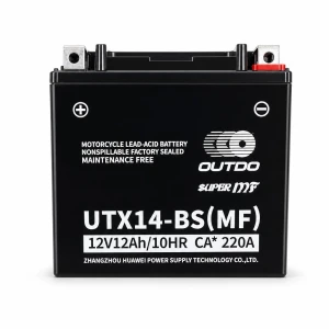 OUTDO Moottoripyörän akku AGM 12V 12Ah OUTDO UTX14-BS(MF) - Yhteensopiva Yuasa YTX14-BS / GTX14-BS / ETX14-BS