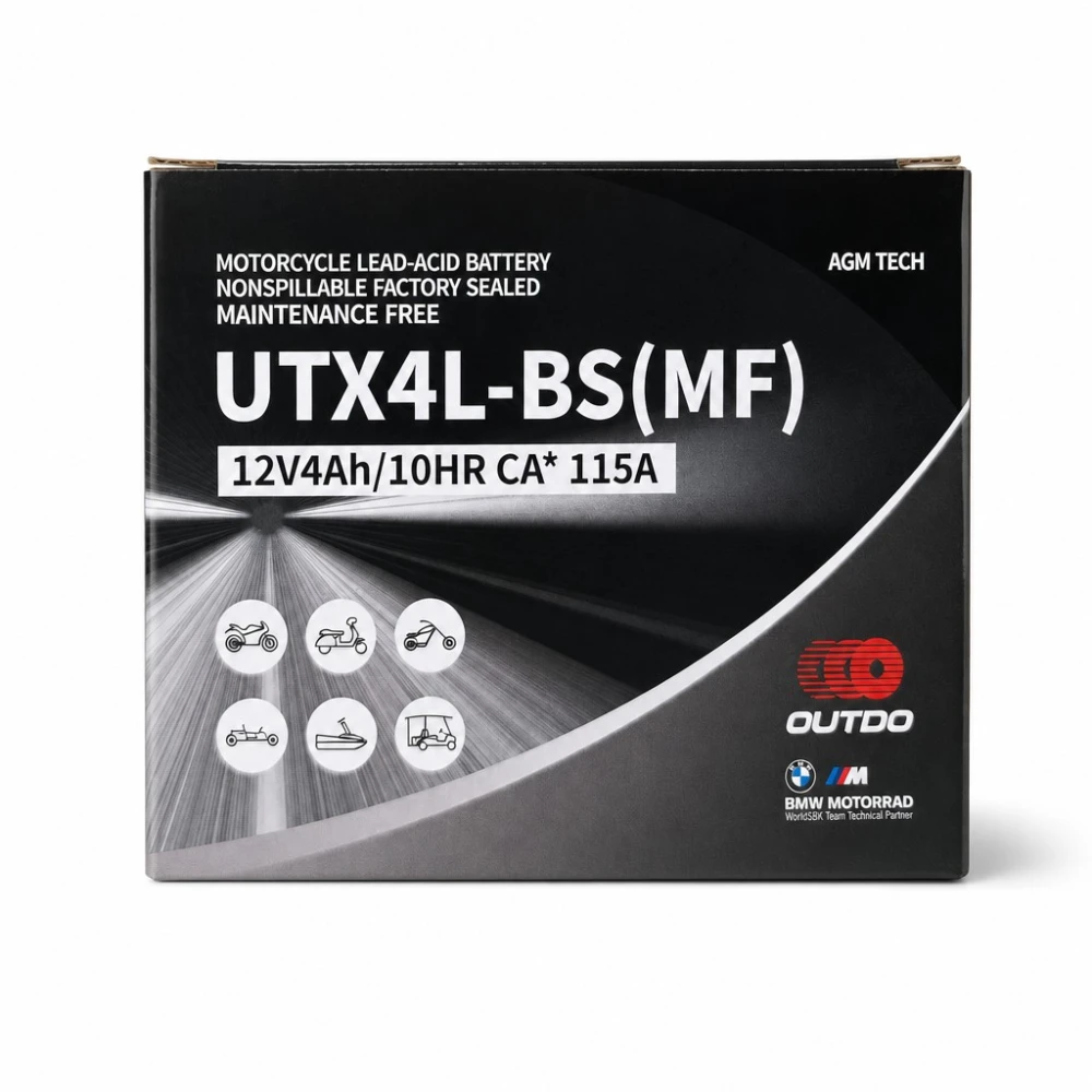 Moottoripyörän akku AGM 12V 4Ah OUTDO UTX4L-BS(MF) - Yhteensopiva Yuasa YTX4L-BS / GTX4L-BS / ETX4L-BS