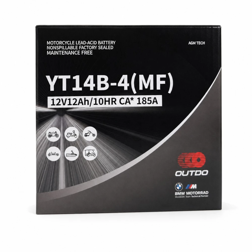 Moottoripyörän akku AGM 12V 12Ah OUTDO YT14B-4(MF) - Yhteensopiva Yuasa YT14B-BS / GT14B-BS / GT14B-4 / ETZ14B-BS / ET14B-4