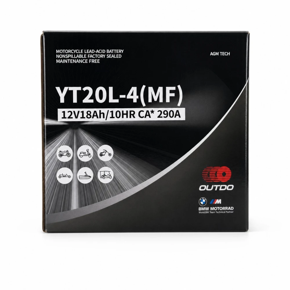 Moottoripyörän akku AGM 12V 18Ah OUTDO YT20L-4(MF) - Yhteensopiva Yuasa YTX20L-BS / GTX20L-BS / ETX20L-BS / Y50-N18L-A