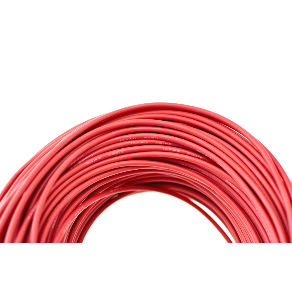 Vista del cable flexible silicona 12AWG rojo con aislamiento resistente