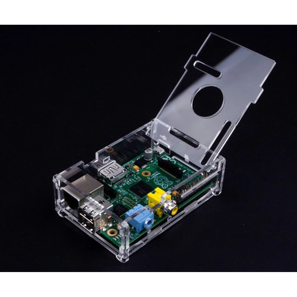 Caja protectora Raspberry Pi transparente con acceso a conectores HDMI y USB