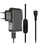Micro USB -laturi Raspberry Pi 3:lle johdolla ja kytkimellä 5V 2.5A