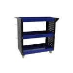 Ammattimainen 3-hyllyinen työkalukärry sivutasoilla ja koukuilla työpajan järjestämiseen