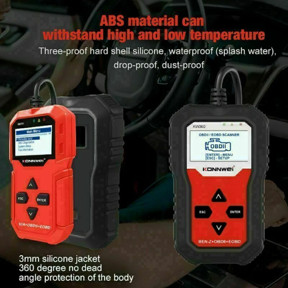 Escaner Konnwei KW360 con cables y accesorios para diagnóstico automotriz