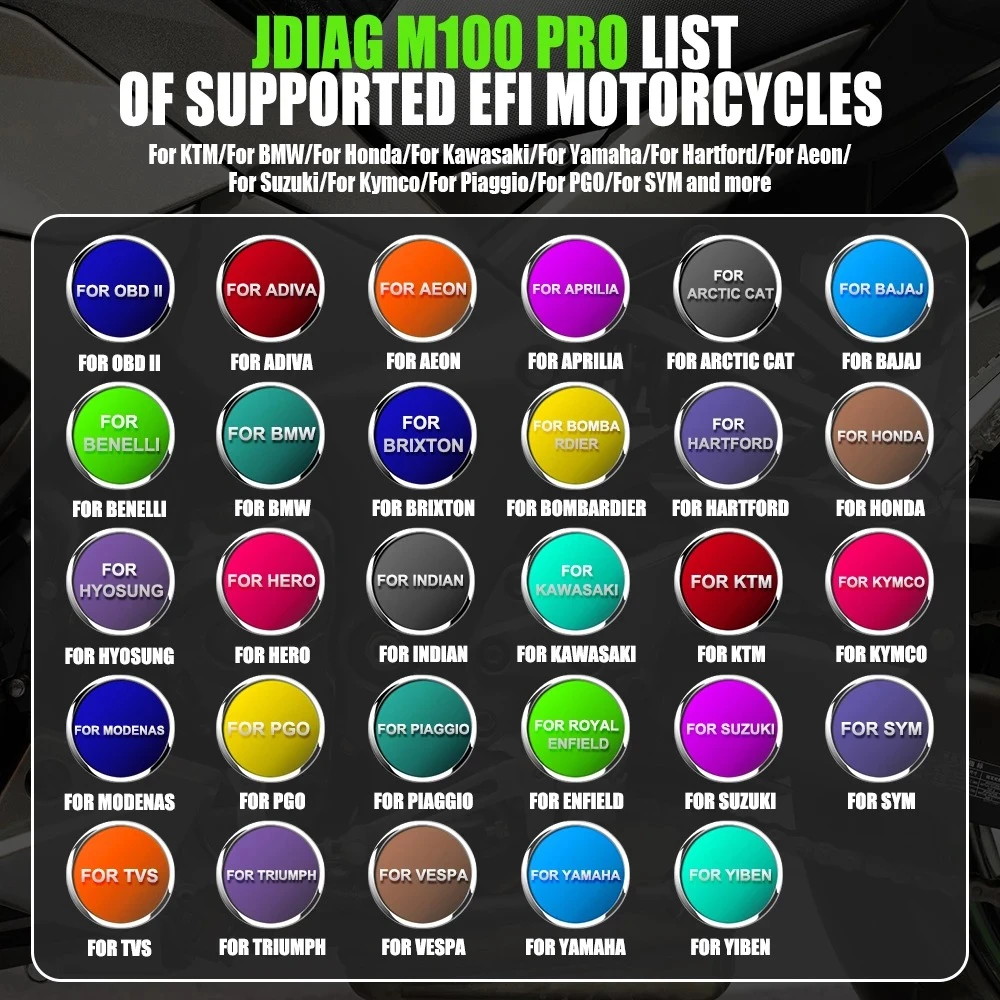 JDiag M100 Pro moottoripyörän OBD-diagnostiikkalaite korjaukseen