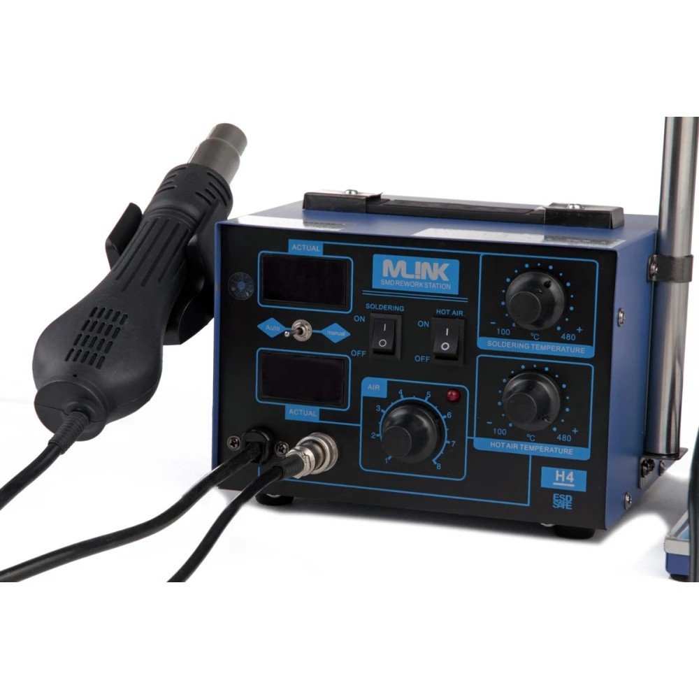 Vista lateral de la estación de soldadura Mlink H4 mostrando tamaño compacto