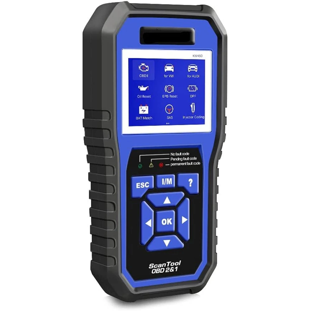 Vista del escaner Konnwei KW450 con pantalla y botones para diagnóstico de vehículos VAG