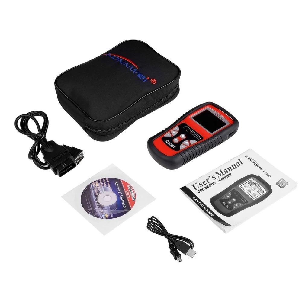 Kw830 OBD2 Scanner con estuche de transporte y accesorios