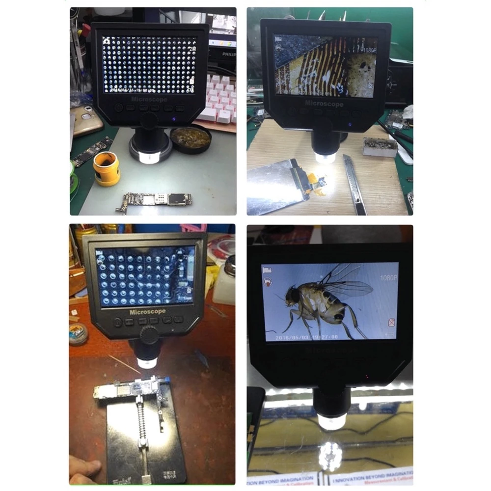 Microscopio digital con soporte metálico y base con ventosas para estabilidad