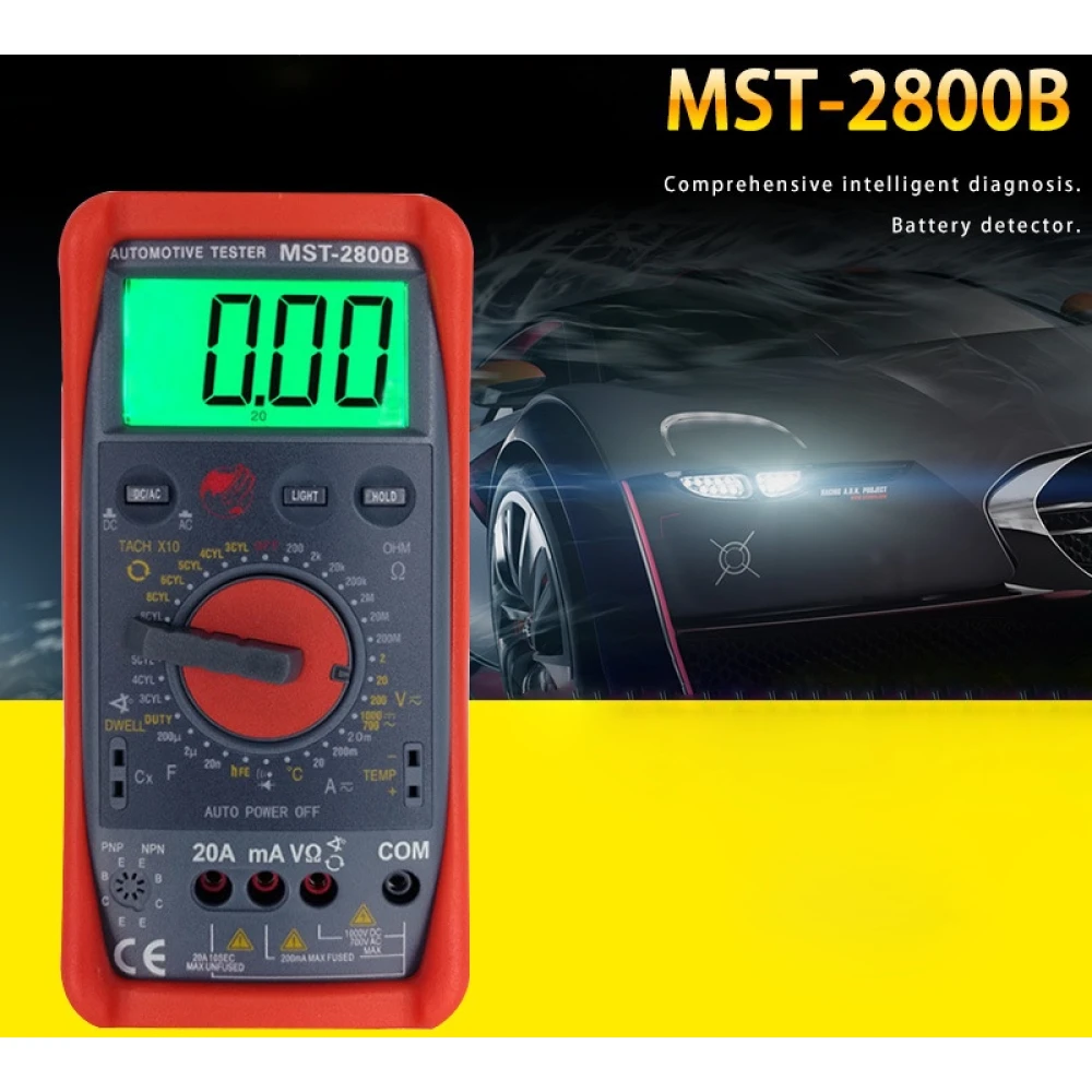 MST-2800B digitaalinen yleismittari suurella LCD-näytöllä autoihin