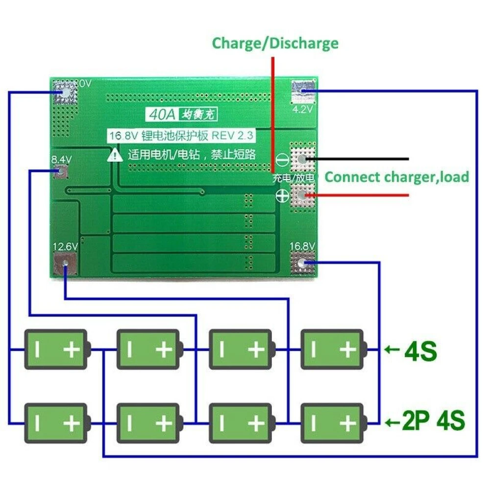 Placa de protección PCB 4S 40A para batería de litio con componentes electrónicos