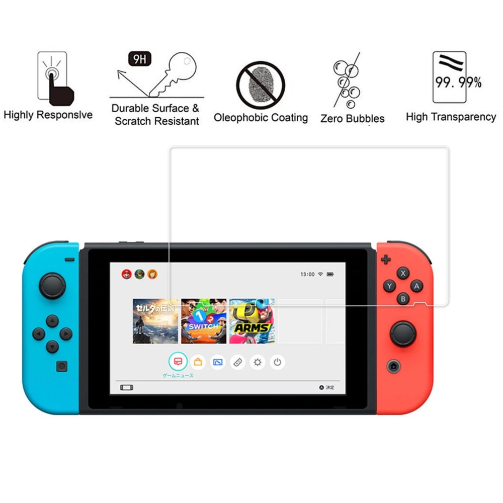 Vista detallada del protector de pantalla de vidrio templado para Nintendo Switch