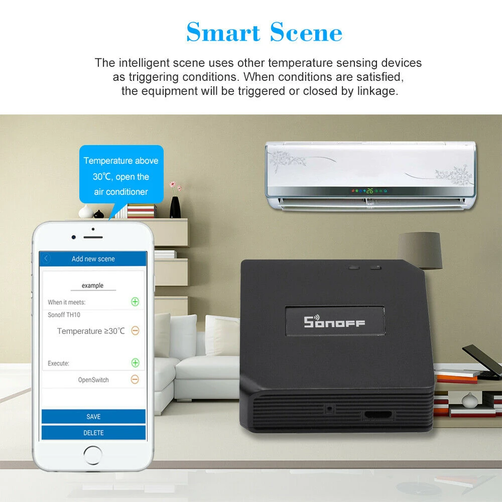 Sonoff RF Bridge 433MHz WiFi langaton, yhteensopiva Alexan ja Google Homen kanssa