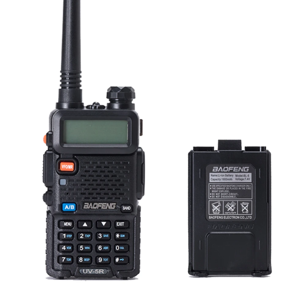 Baofeng UV-5R 8W käsiradio kuulokkeella ja VHF/UHF dual band