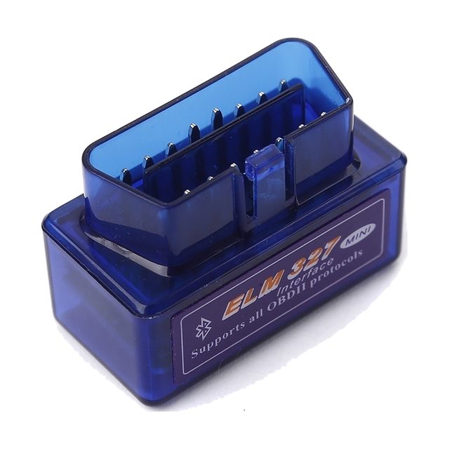 Mini ELM327 Bluetooth v2.1, jossa on läpikuultavan sininen kotelo